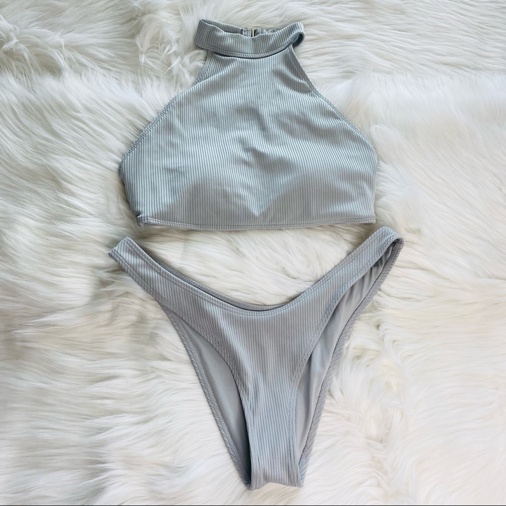Forever 21 Light Slate Blue Ribbed Halter Style Bikini